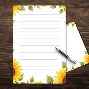 Sunflower Printable Stationary Set | Matching Envelope | Writing Paper | Lined | Unlined | Yellow | Daisy | Floral | Summer | PDF