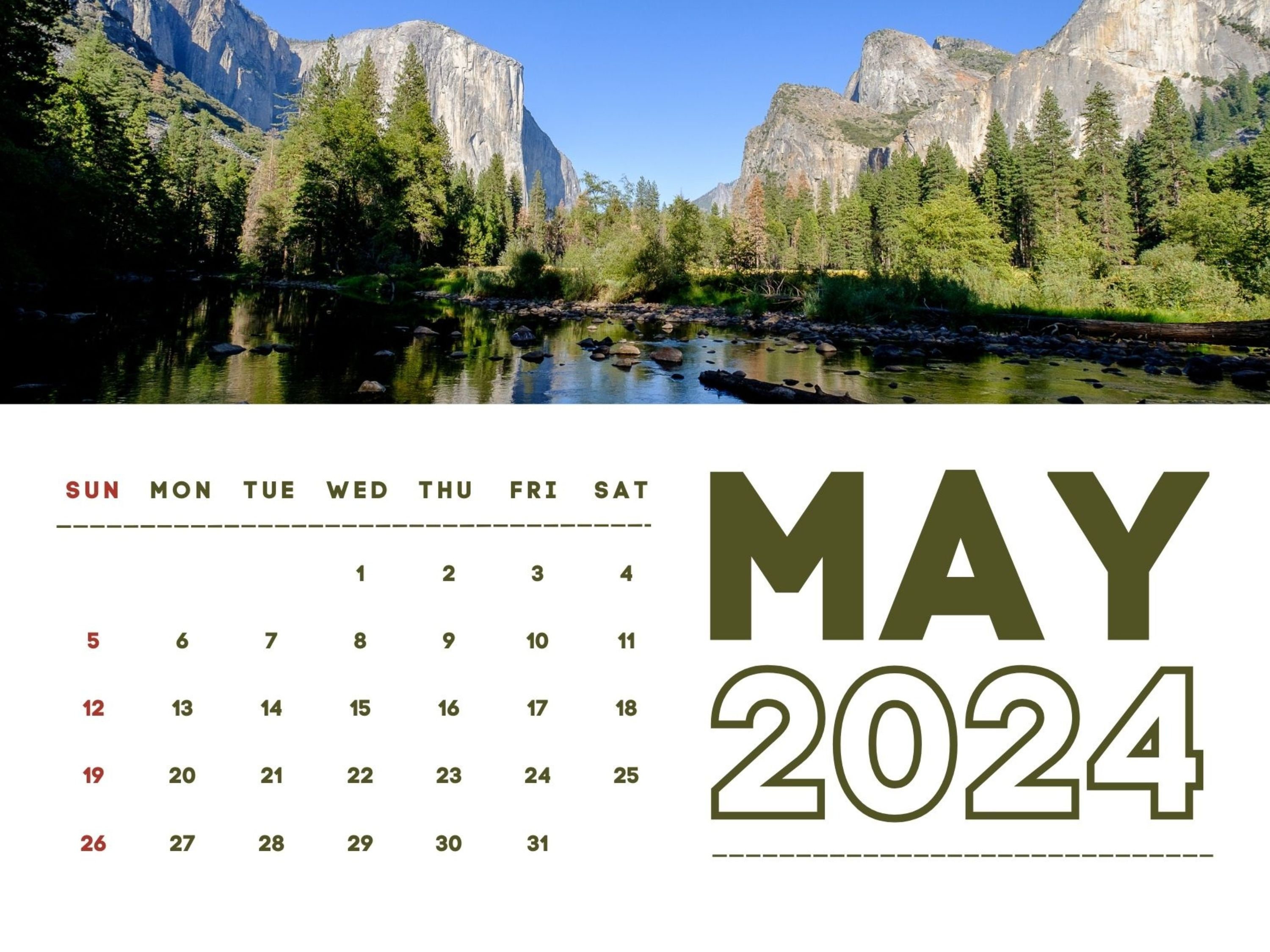 2024 Wall Calendar 2024 Yosemite Calendar 2024 Wall Calendar Printable