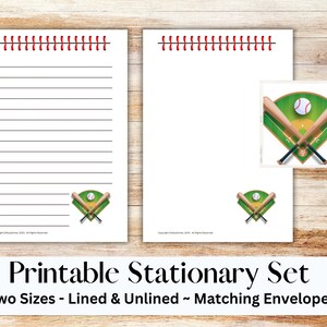 Baseball Printable Stationary Set With Envelope, Writing Paper, US ...