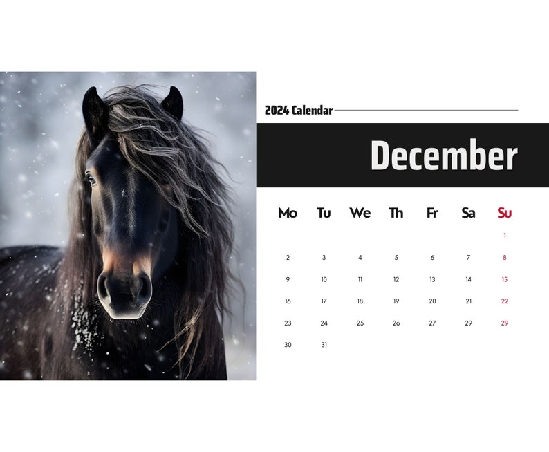 2024 Wall Calendar 2024 Horse Calendar 2024 Wall Calendar PRINTABLE