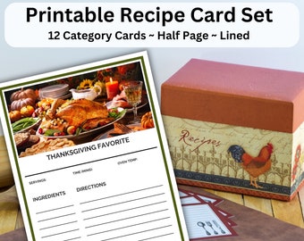 Thanksgiving recipe card, themed recipe card, printable recipe, blank recipe card, Happy Thanksgiving, autumn, kitchen, holiday