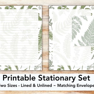 Botanical PRINTABLE stationary set with envelope printable stationary paper stationery writing paper letter paper fern botanical gardens