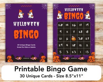 Halloween Bingo, DO DRUKU, 30 kart bingo, gra dla dzieci, gra dla dorosłych, zabawna gra imprezowa, upiorna, duchy, Halloween