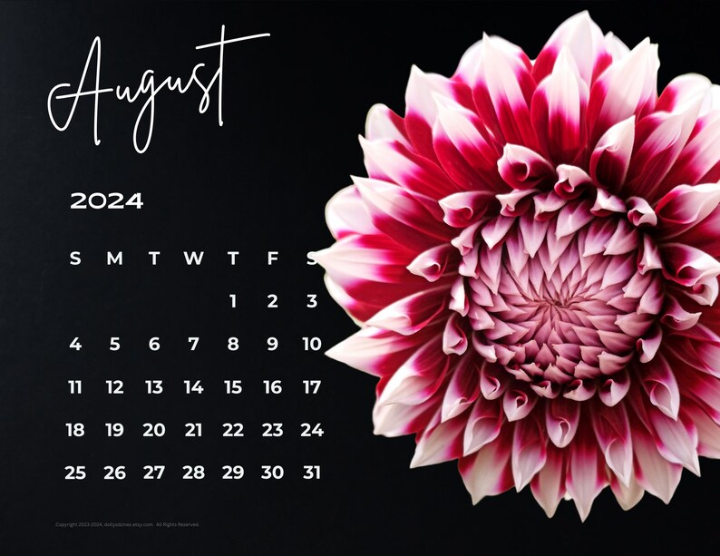 2025 Wall Calendar 2025 Dahlia Calendar 2025 Wall Calendar Printable