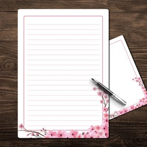 Kirschblüten Printable Stationary Set | passender Umschlag | Schreibpapier | Liniert | Ungefüttert | Kirschen | Obst | Bäume | Frühling | PDF-Datei