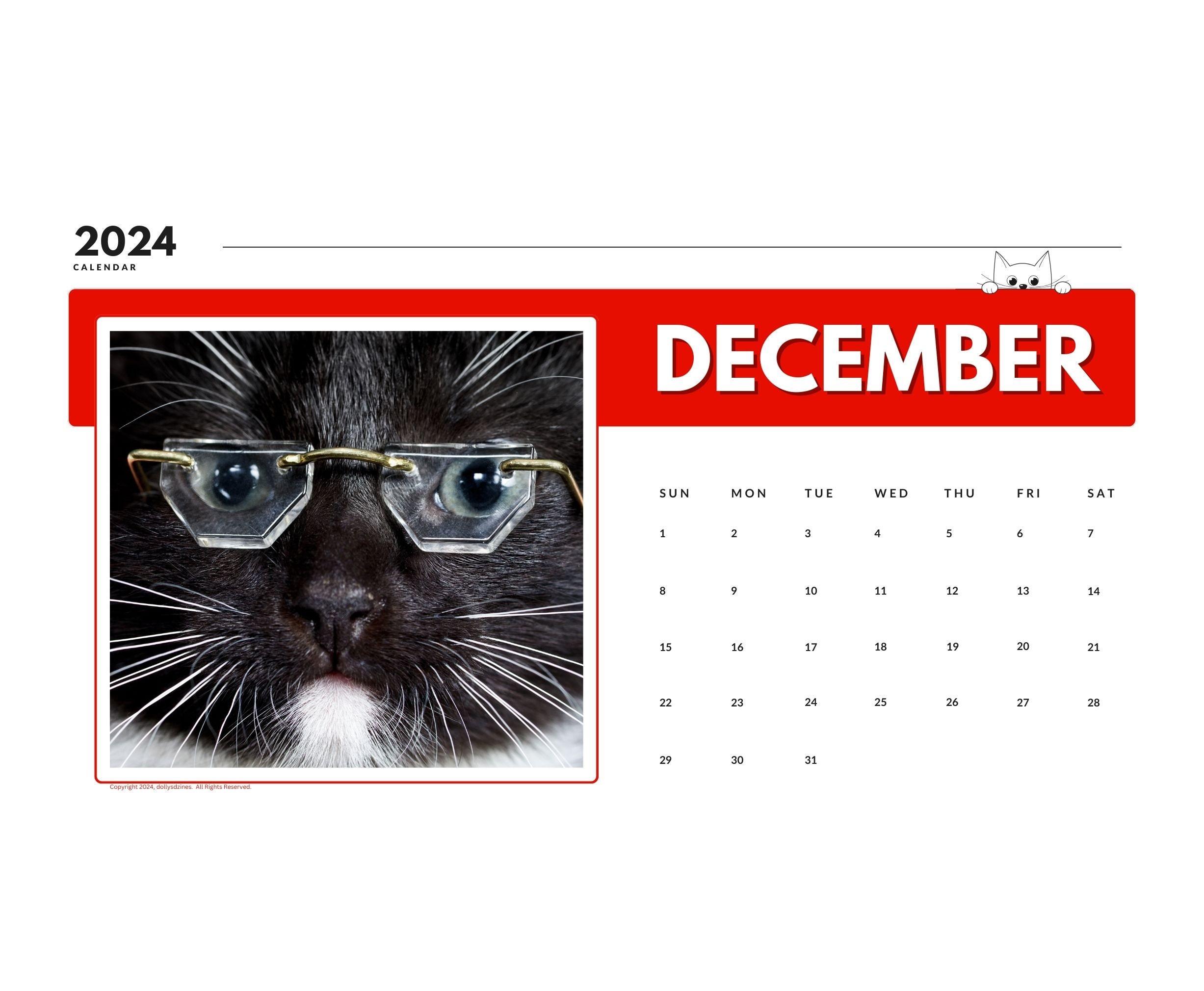 2024 Wall Calendar 2024 Cat Calendar 2024 Wall Calendar Printable 2024