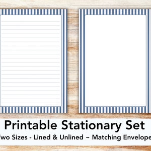 Blue stripe PRINTABLE stationery writing paper stationary letter writing paper watercolor stripe striped paper striped background