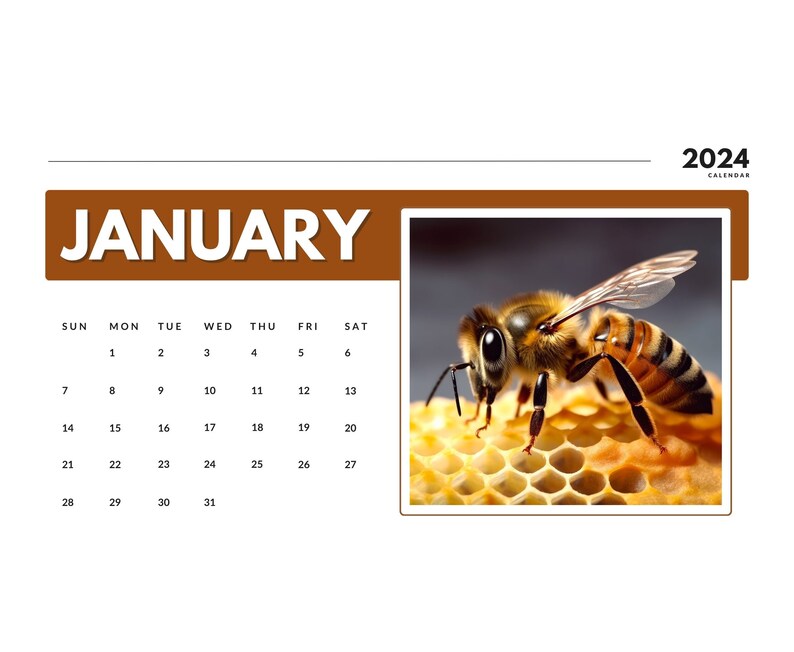 2024 Wall Calendar 2024 Bee Calendar 2024 Wall Calendar Printable 2024 ...