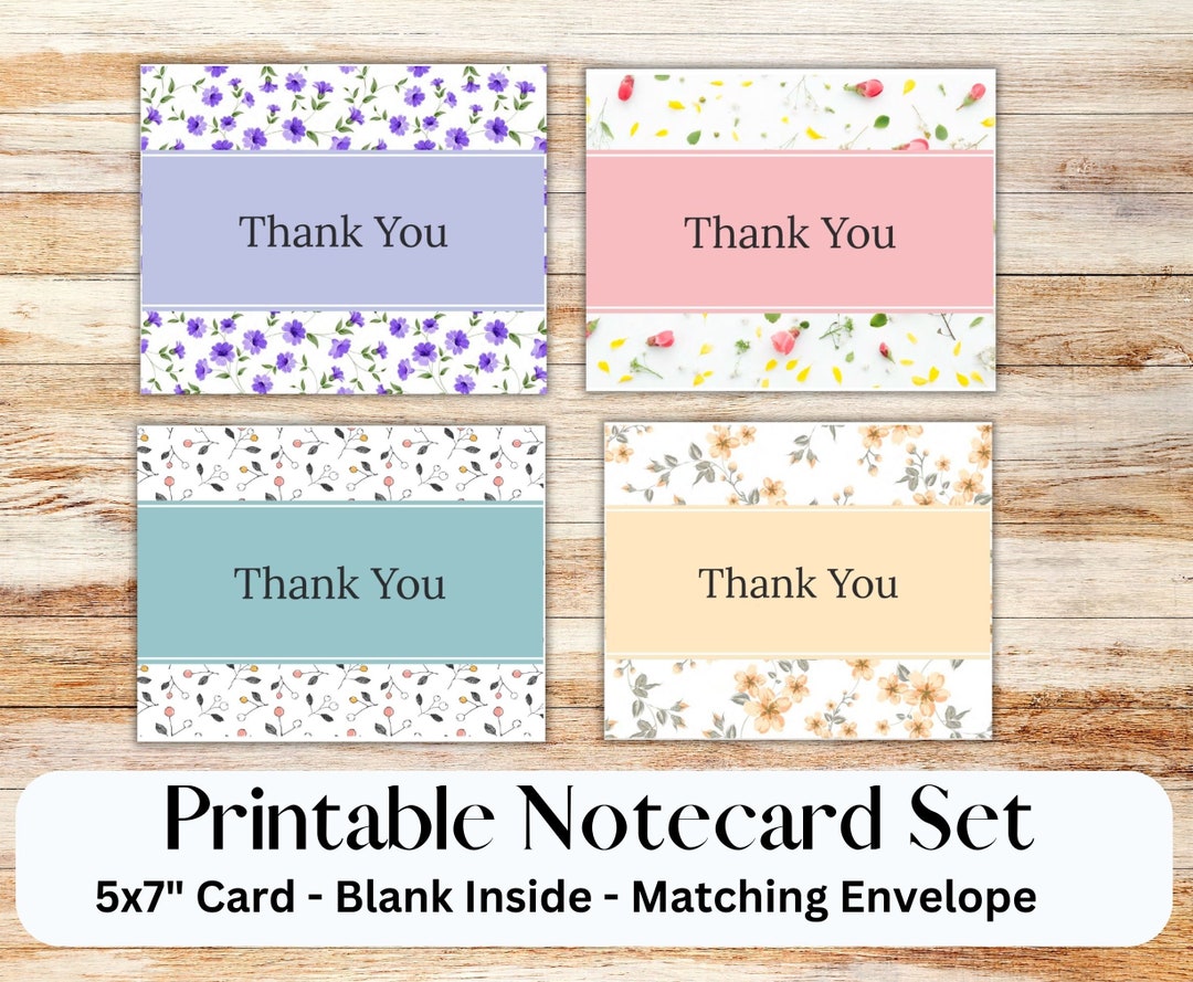 Thank You Card Set of Printable 5”x7” Cards With Matching Envelope ...