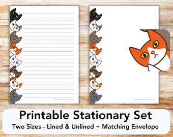 Cats PRINTABLE stationary set with envelope printable stationary paper stationery writing paper letter paper cute cats cats ears