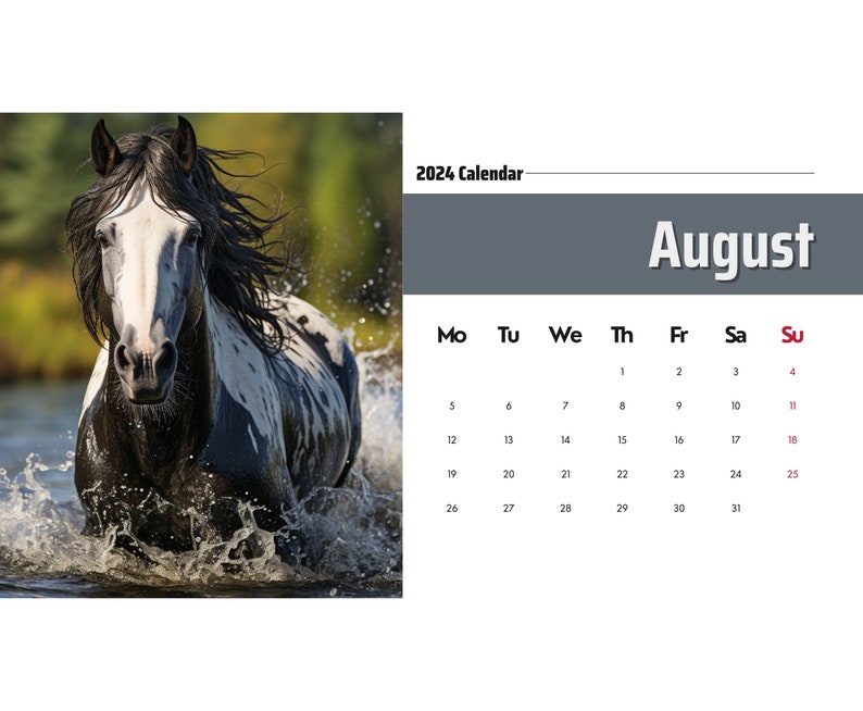 2024 Wall Calendar 2024 Horse Calendar 2024 Wall Calendar PRINTABLE