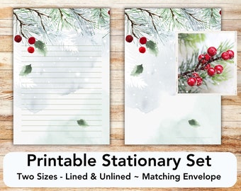 Pine bough Christmas stationery, printable Christmas stationery, Christmas stationary, Christmas printable, Christmas letter paper, Xmas