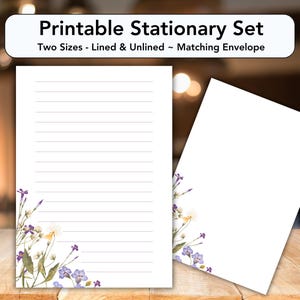 Wildflower Writing Paper Set – Floral Stationery for Letters, Menus, Notes – Lined & Blank, 8.5x11" and A2 Sizes, cottage garden, floral