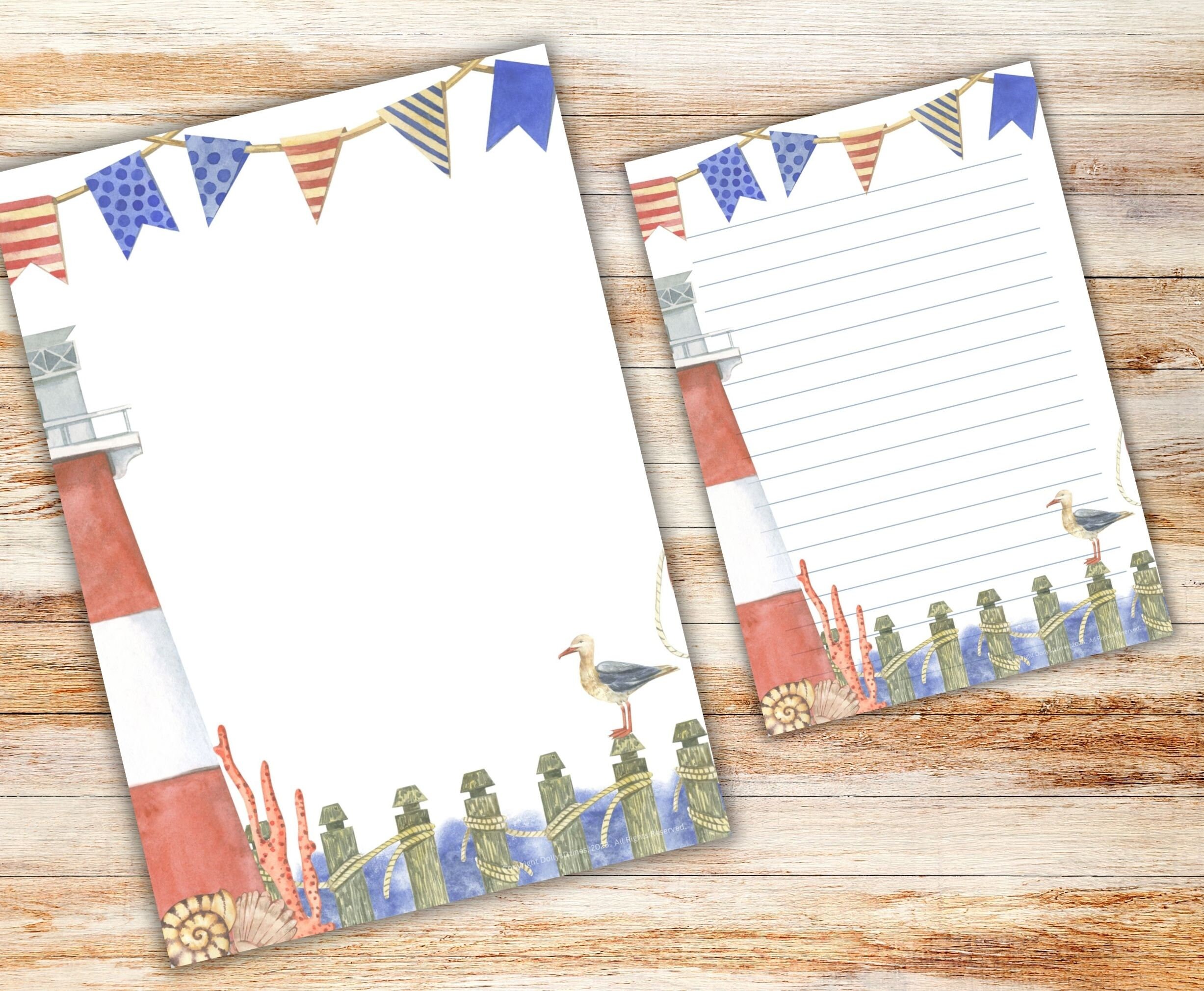 Lighthouse Nautical Printable Stationary With Envelope, Writing Paper, US Letter, Printable ...