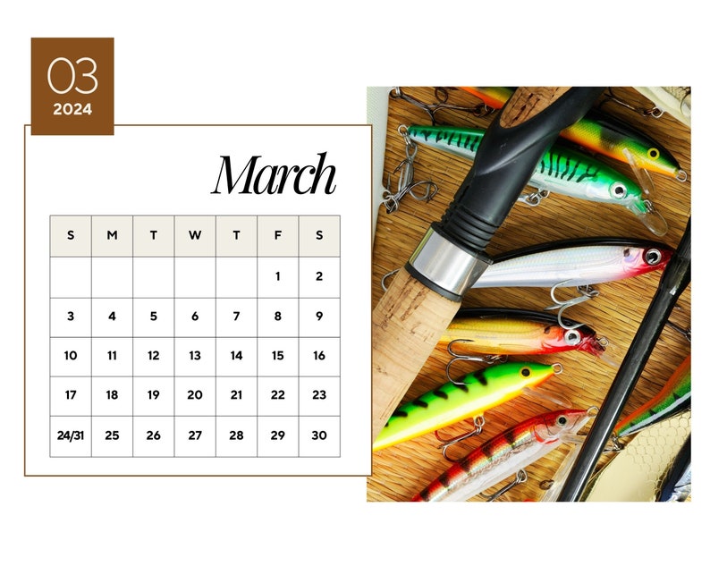 2024 Fishing Lure Calendar, 2024 Wall Calendar, 2024 Calendar Printable
