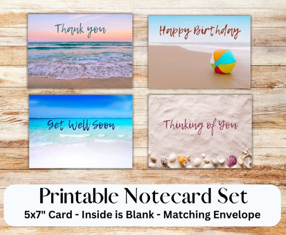 24 Dankeskarten Mit Strandmotiv & Umschlägen – 100% Recycelt, 12,4x8,6 Cm Gefaltet