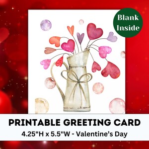 Valentine’s Day card PRINTABLE Valentine’s Day card cute Valentine’s Day card Valentine’s Day card with hearts in a vase printable card