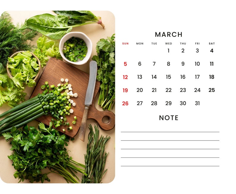 2024 Wall Calendar 2024 Cooking Calendar 2024 Wall Calendar Printable
