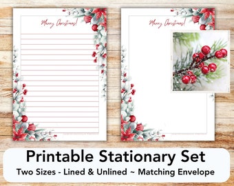 Holly berry Christmas stationery, printable Christmas stationery, Christmas stationary, Christmas printable, Christmas paper, letter paper