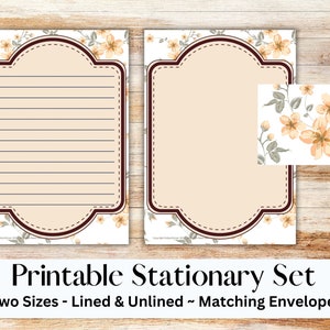 Yellow flower printable stationary set with envelope, writing paper, US letter, printable stationary, lined, unlined, flower, floral, garden