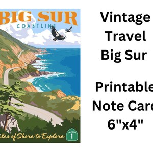 Carte de correspondance Big Sur, carte de correspondance de voyage, carte de correspondance, imprimable, 4 x 6, carte de correspondance plate, carte de correspondance, imprimable, Big Sur, Californie, littoral, voyage