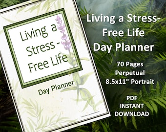 Stress free living day planner, self care, wellness journal, gratitude journal, health and wellness journal, printable