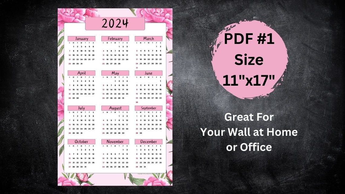 2024 Year Calendar 2024 Year Calendar Printable 2024 Peony Calendar