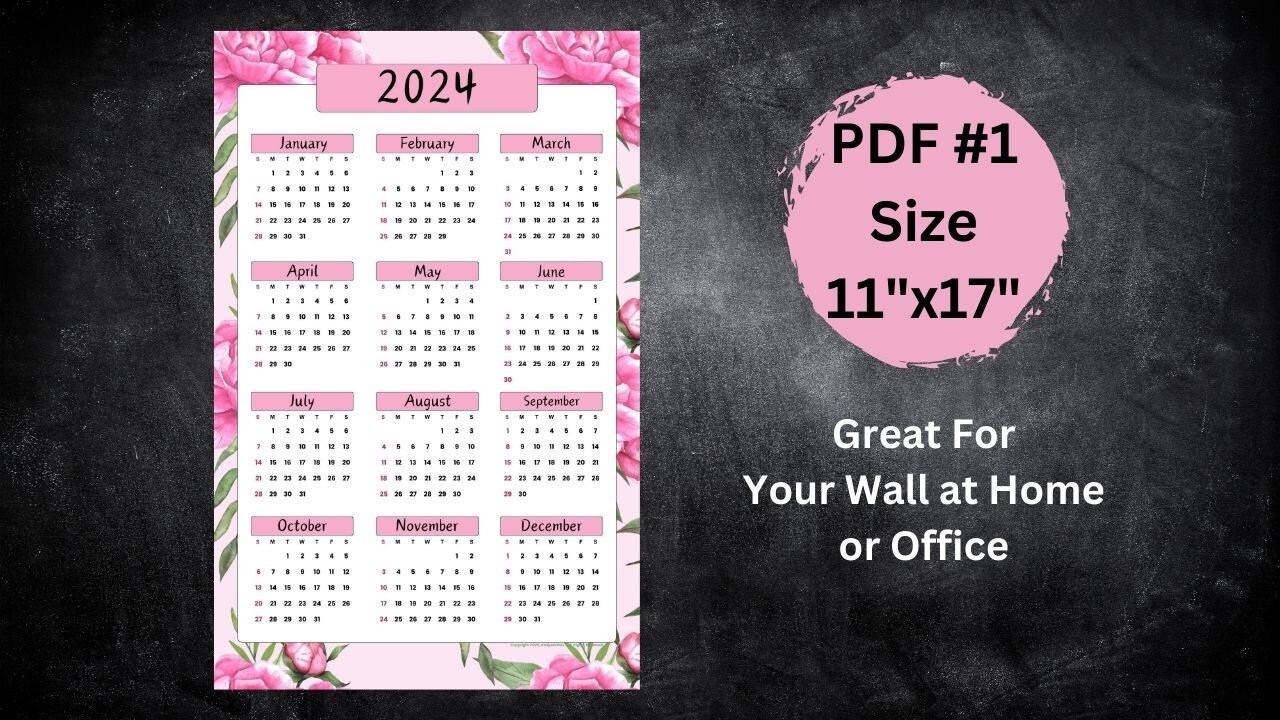 2024 Year Calendar 2024 Year Calendar Printable 2024 Peony Calendar
