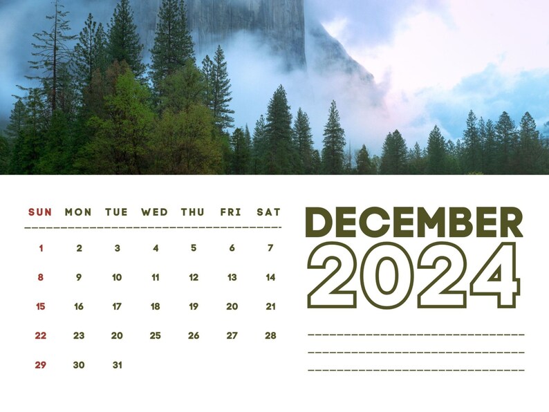 2024 Wall Calendar 2024 Yosemite Calendar 2024 Wall Calendar Printable