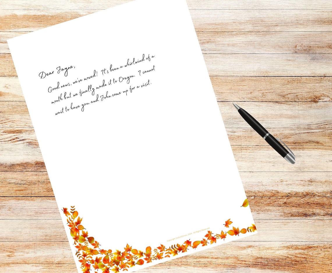 Fall Leaves PRINTABLE Stationery Writing Paper Stationary Letter Lined ...