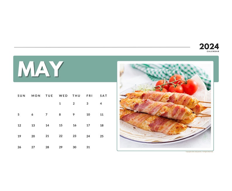 2024 Wall Calendar 2024 Cooking Calendar 2024 Wall Calendar Printable
