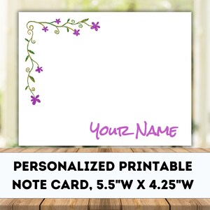 Notizkarte, druckbar, personalisiert, benutzerdefinierte Notizkarte, persönliche Notizkarte, Grußkarte, bearbeitbare Karte, Geschenk für sie, rosa, lila