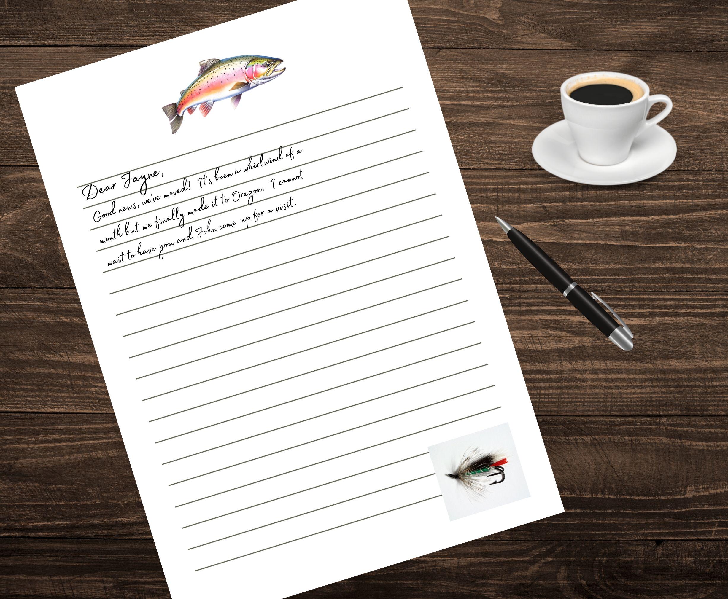 Fish Line Paper Salmon PRINTABLE Stationery Writing Paper Stationary Letter Lined ...