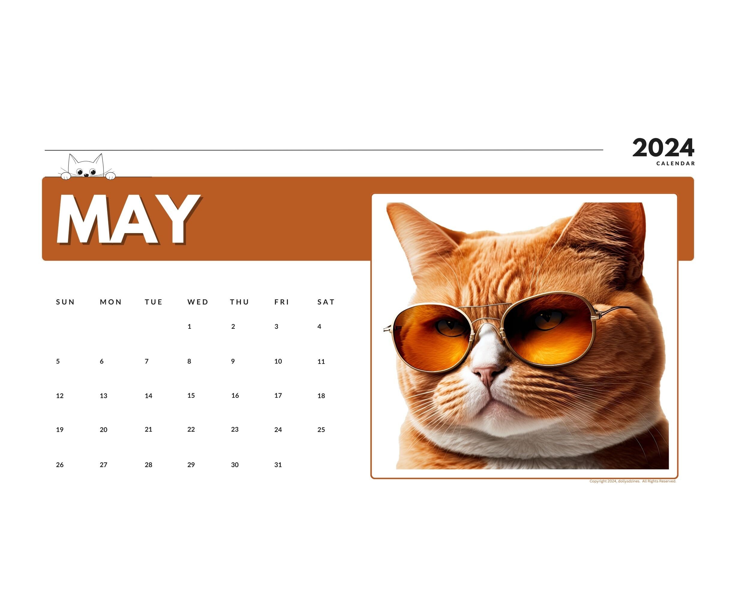 2024 Wall Calendar 2024 Cat Calendar 2024 Wall Calendar Printable 2024