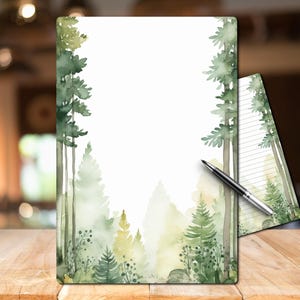 Wald Briefpapier Set mit Briefumschlag, Briefpapier, Briefpapier, liniert, unliniert, Aquarell Bäume, Bäume