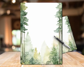Wald Briefpapier Set mit Briefumschlag, Briefpapier, Briefpapier, liniert, unliniert, Aquarell Bäume, Bäume