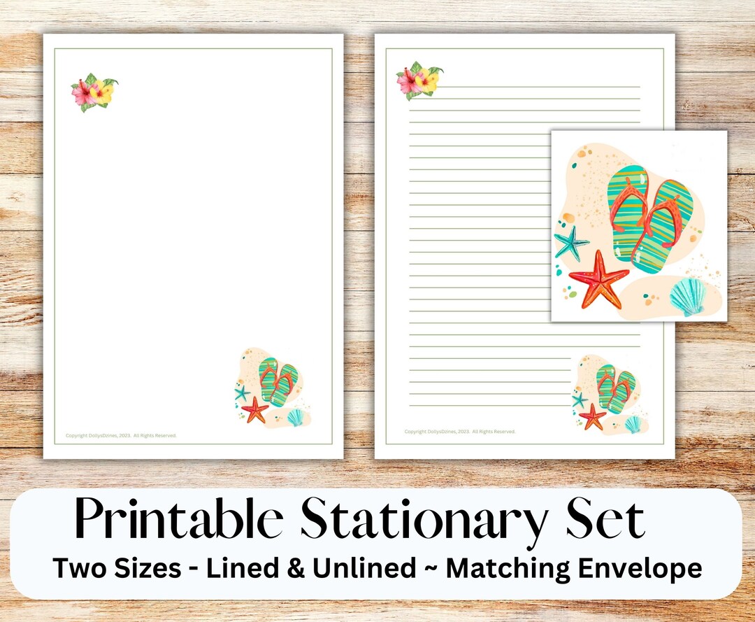 Beach Sandals Printable Stationary Set W Envelope, Writing Paper, US ...