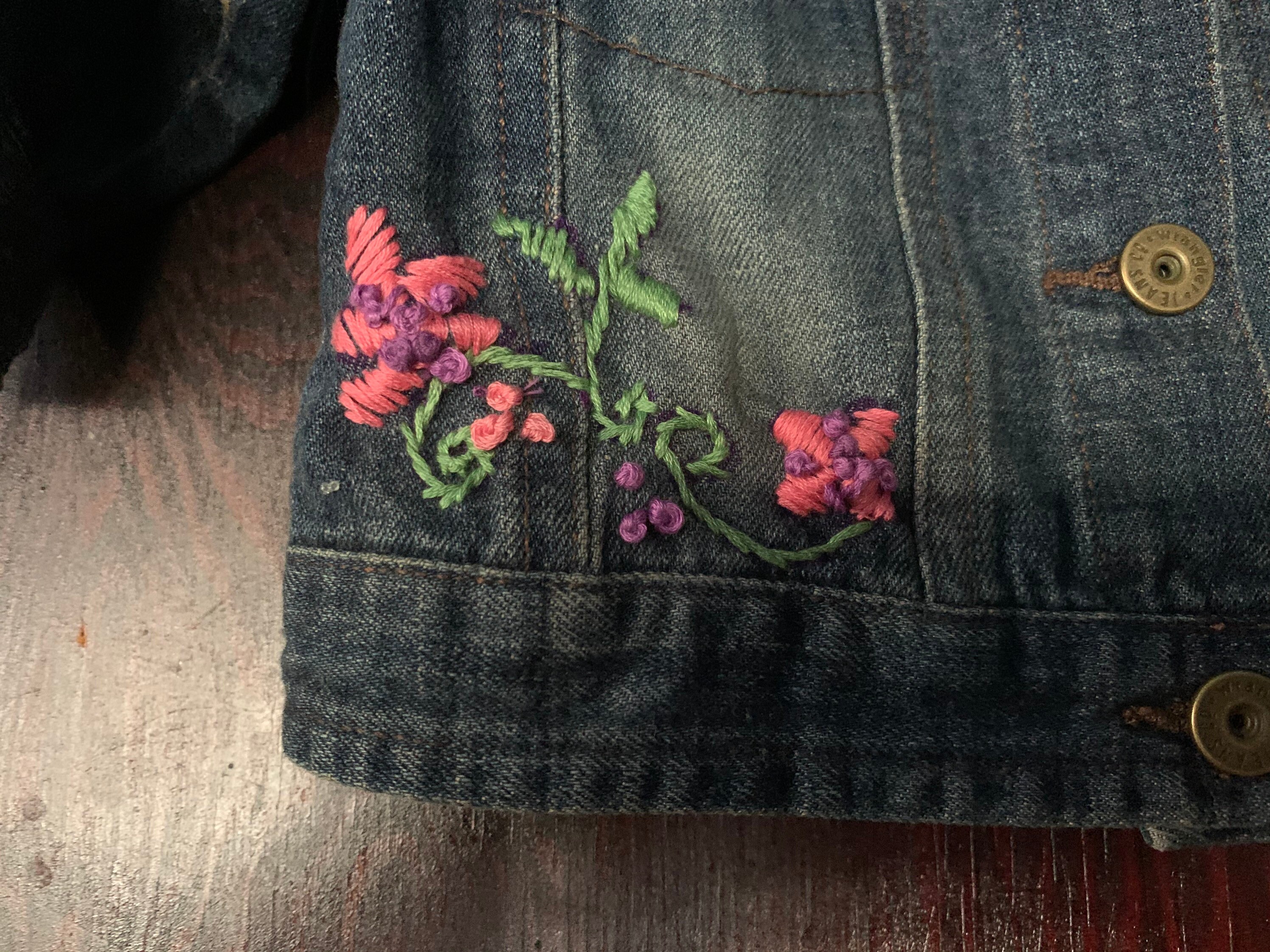 Vintage Jean Jacketpink & Purple Flowers Embroidered on This - Etsy