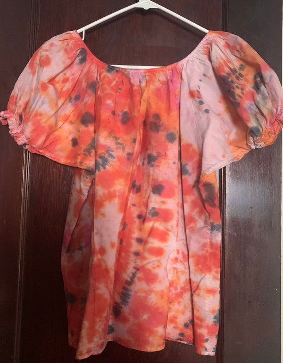 Vintage cotton peasant blouse From 1960’s tie dye… - image 3