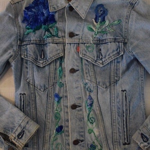 Vintage Levi’s Hand Embroidered Jacket, Blue Floral Embroidered Jacket
