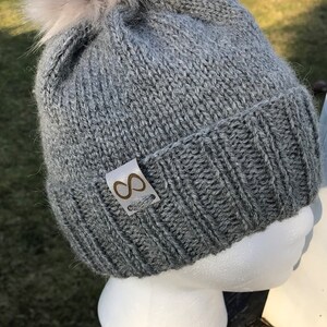 Hand Knit Hat - *Ships Free* - Alpaca Blend Hat with Faux Fur Pom