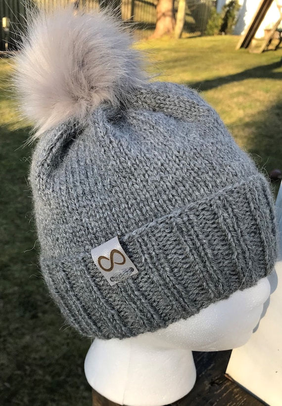 Hand-Knit Alpaca Blend Beanie with Removable Faux Fur Pom Pom Hat Alpaca Blend Beanie, Faux Fur Pom Winter Hat - Etsy main image 4