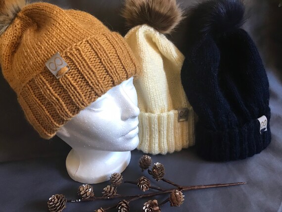 Hand Knit Hat - *ships Free* - Alpaca Blend Hat With Faux  display picture 3