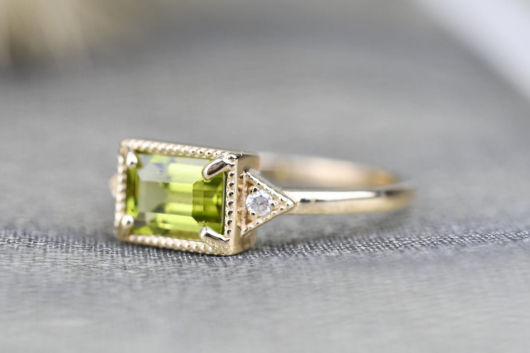 Art Deco Design Vintage Peridot Ring Solid 14k Gold Engagement Ring - Etsy