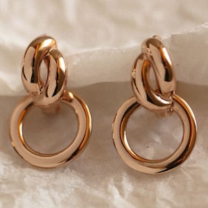 Lucky knot and Circle Earrings Solid Gold Daily Earrings