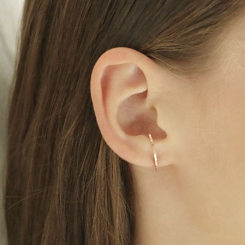 14K Solid Gold Beaded Ear Lobe Cuff Stud Earrings Women Etsy