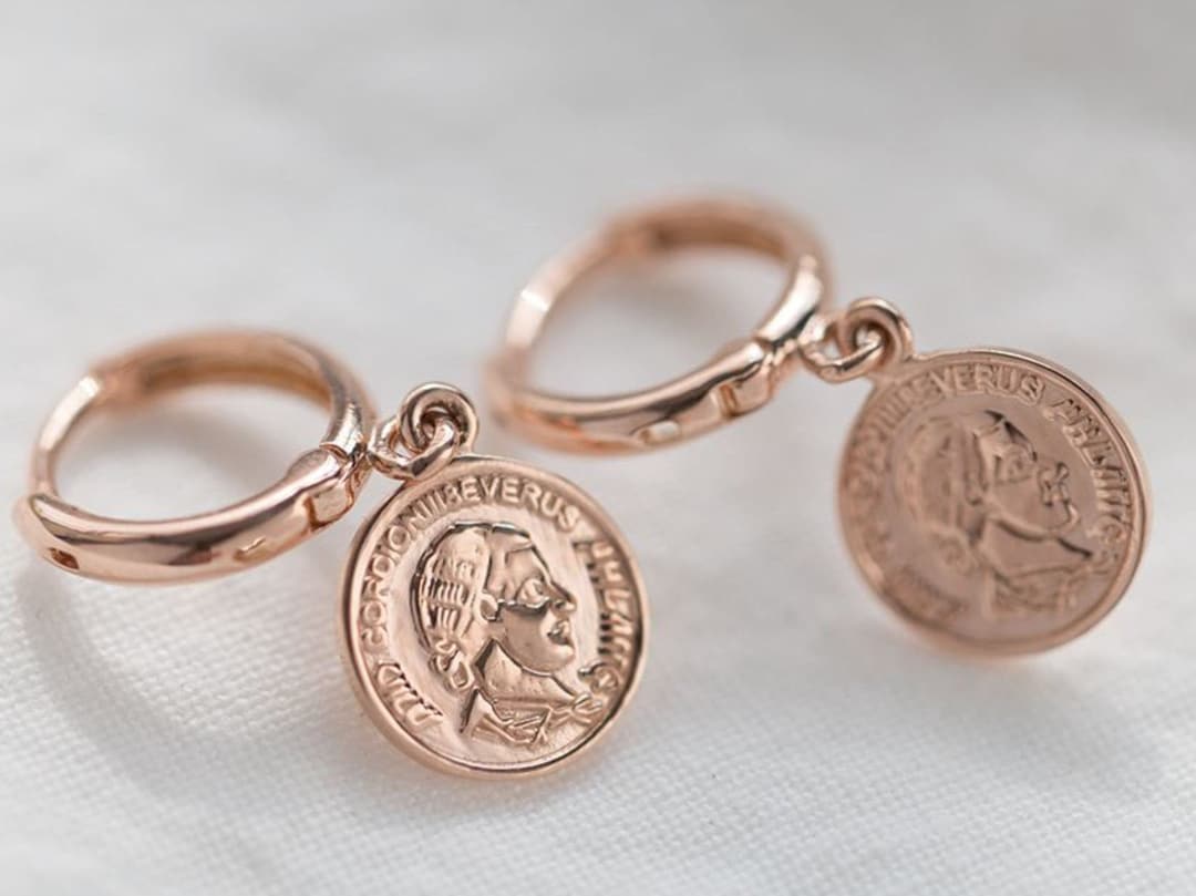 Antique Coin Charm Solid 14k Gold Daily Earrings - Etsy
