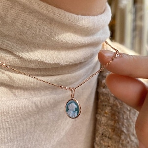 Blau Cameo Oval 14k Gold Anhänger