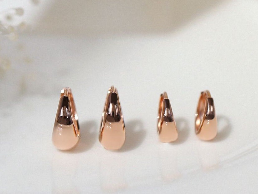Simple One Touch Drop Earrings, 14k Solid Gold Daily