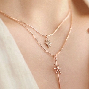 White Diamond Star Light Pendant Solid 14k Gold Dairly Necklace